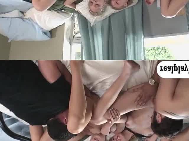 Two Hot Ladies Enjoy Foursome Inside Beach Hotel Room