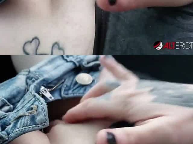 Inked up Mallory Maneater sucks dong in the car