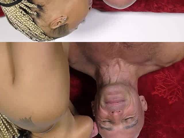 Black female-dom licks all over Tony's face