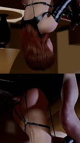 Cute Redhead Girl in Latex Rides Dick Anal in the Livingroom