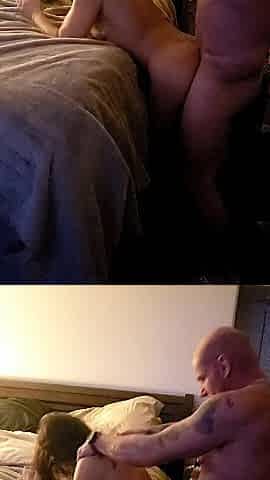 Pounding my wife from behind until that babe gets a facial during the time that stranger records
