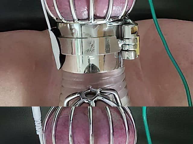 Locktober cum from cbt estim in chastity and ball cage