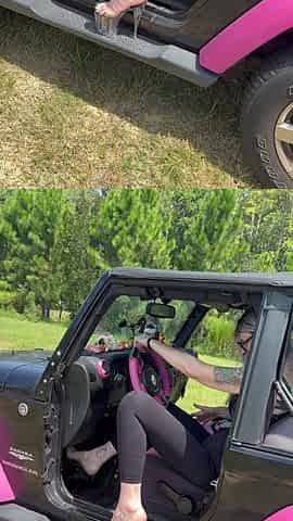 Pedal Pumping Size 16 Feet in Jeep Heels & Barefoot