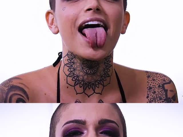 Dirty bald headed all tattooed slut Leigh Raven is so into giving BJ