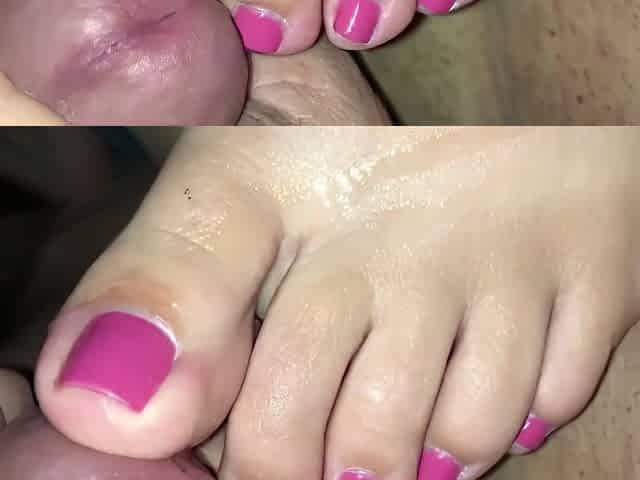Hubby Cum on my Pink Toes Multiple Times!