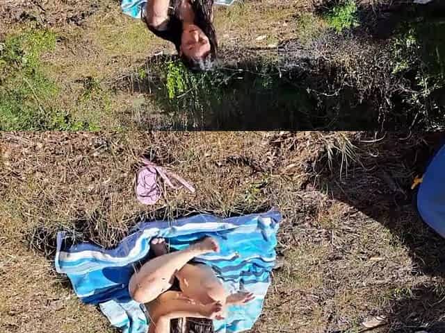 Outdoor camper gets inner creampie in public forest