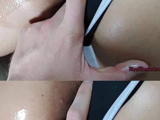 Volleyball college beauty makes trainer cum so fast on her flawless oiled butt