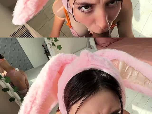 Hungry Bunny Gets Deep Sucking Big Dick And Eating Cum To