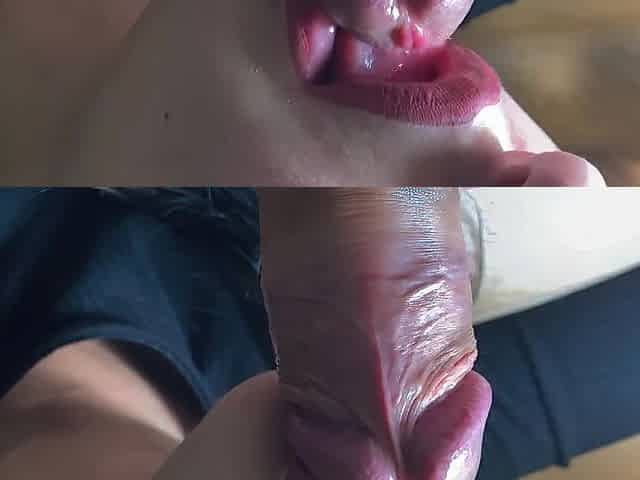 Lick dong and takes a lot of cum. Choked on cum! Stormy ending in the throat!