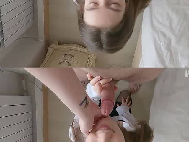 A cute bitch is just delighted with hot sperm on her pussy after passionate sex.