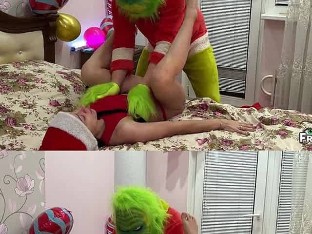 Stepson Go to Work Before Christmas. Stepmom Cheating with Grinch, Huge Cum Load