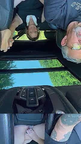 Wife Toys Her Cunt in the Back Seat Whilst Dad Drives, Road Tour