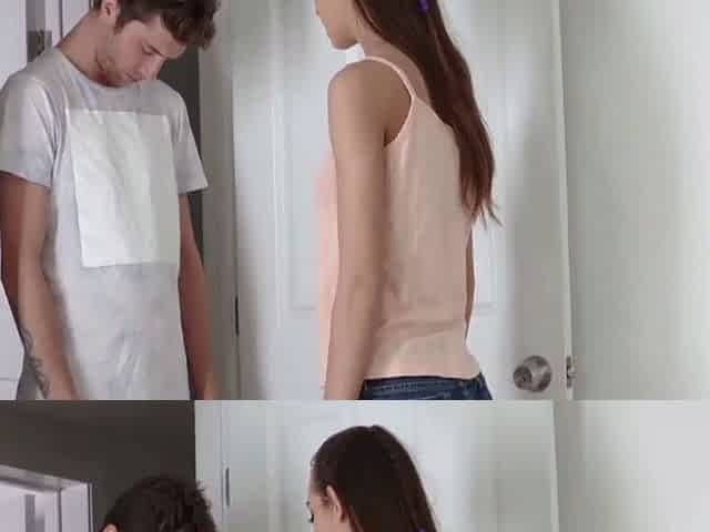 Brunette girl loves giving her oral blowjob