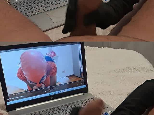 mother I'd like to fuck jerks off a large weenie until this guy cums on her gloves POV