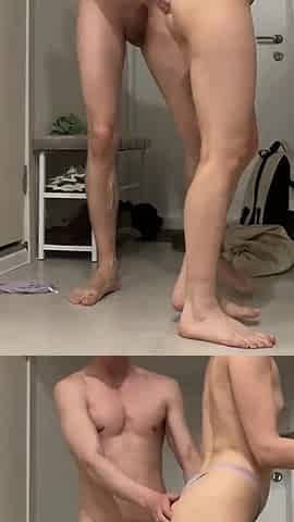 Slim Brunette with Toned Body Gets Her Pussy Wrecked Standing in the Hallway