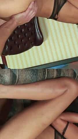 Long legged brunette teen gets slammed in the office