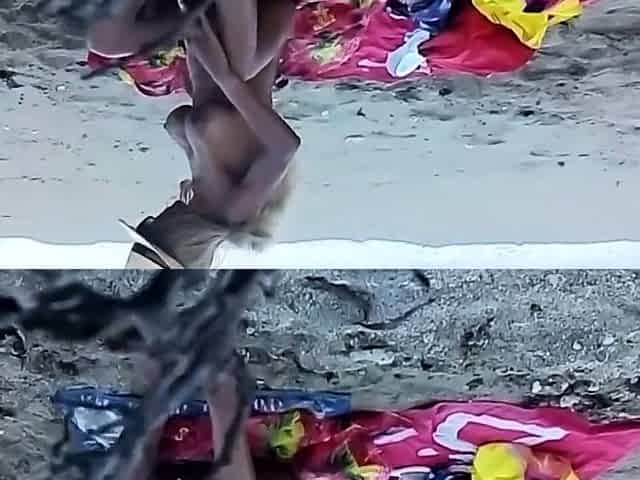 My stepdaughter teases me on the beach