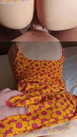 Short Hair Brunette hair with Ideal Booty Bouncing on Knob