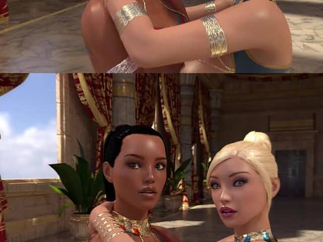 Ebony and blonde futanari babes entertaining the Egyptian princess
