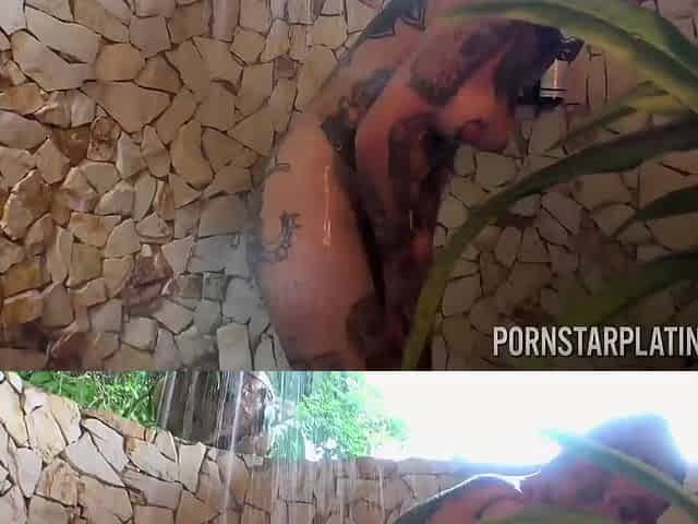 PORNSTAR PLATINUM Inked Latina Blondie Cat Solo Shower Scene