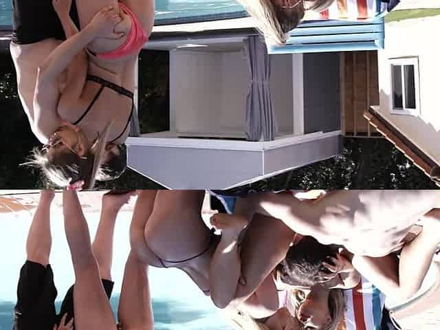 Ember Snow and friends have an intense orgy by the pool.