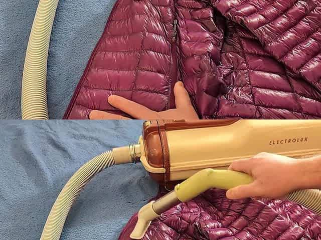 Vacuuming Girlfriend's Pink Ghost Whisperer Down Jacket with vintage Electrolux
