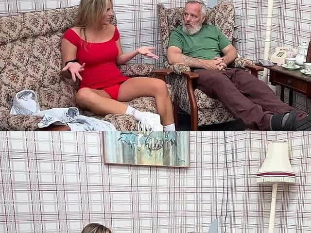 Sexy babe gets pussyeaten by grandpa