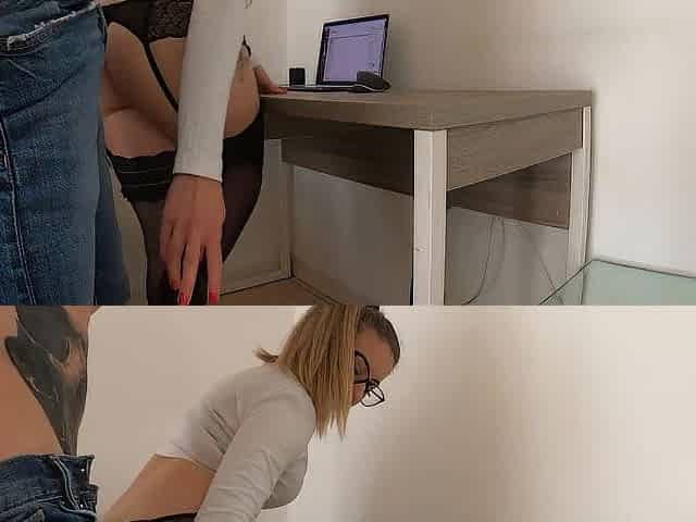 The wife comes home from work and gets booty banged after smashing his dong in her throat