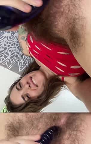 Fucking My Hairy Pussy with Glass Dildo