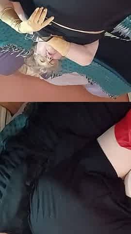 BBW Bat Girl Masturbates for You with Her Golden Gloves on!