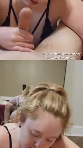 Hunny Rae gives a sloppy oral-sex whilst her booty shakes in the mirror