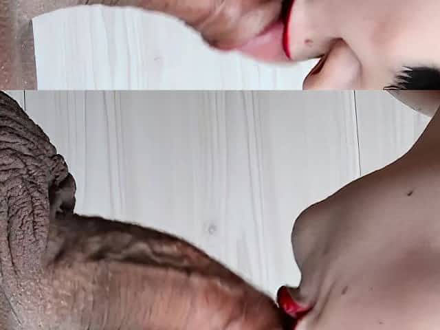Detailed Close-up Red Lips, Cumshot In Mouth