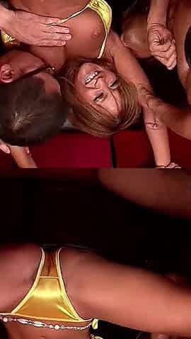 Japanese horny Milf uncensored fucked at bukakke party