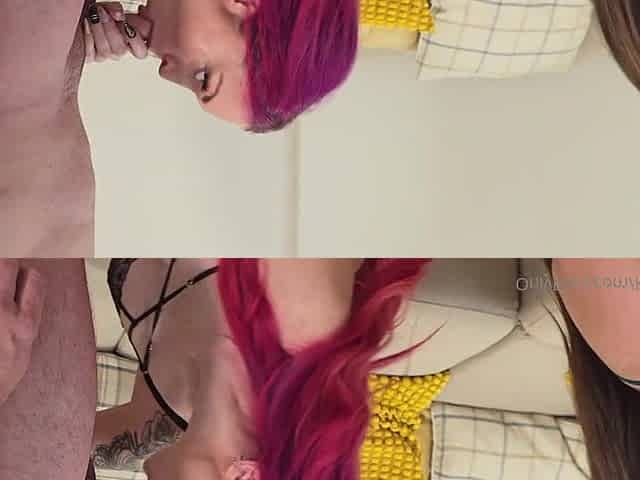 Pink-haired babe gangbang video