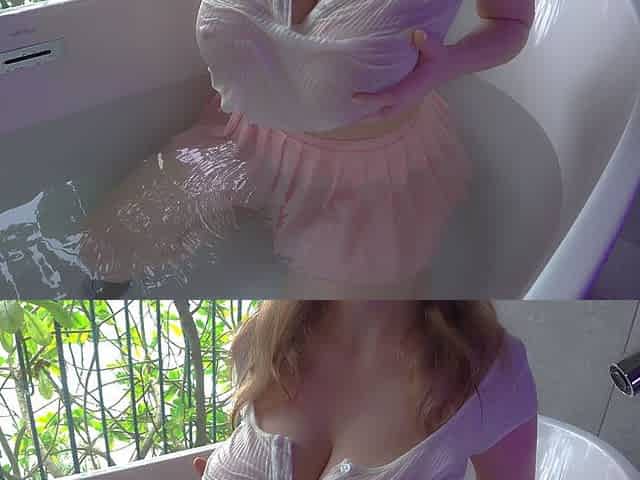 Luscious POV Bath Tittyfuck: Busty Babe in Wet T-shirt Wants Cum on Tits Now - Lilykoti