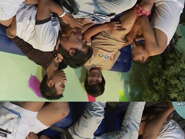 Asian teen gay orgy with horny guys in a gay bar after closing
