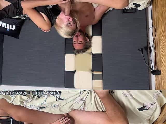homemade sex from sexy blond with glasses jumps on her spouse's large schlong