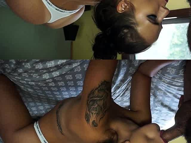 Big tit brunette sucks a big cock blowjob POV