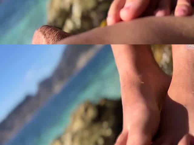 Linda Spanish gives me a footjob on the beach and I