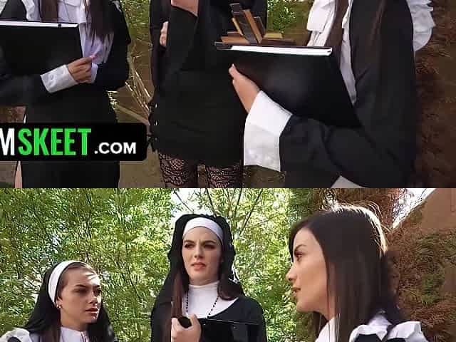 Three Horny Nuns Fuck The Devil Out Of Him