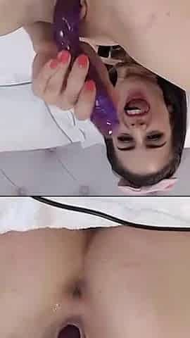 Busty Petite Stella Cox Spreads Perfect Ass for Her Double Dildo