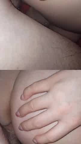 Spread her pussy wide so he can cum inside