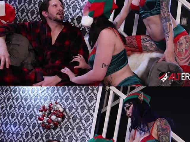 Hawt elves Jemma and Maya educate Magnum a holiday lesson