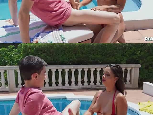 Raunchy Brunette Gets Oiled Up And Banged By The Pool - Hiba Hakimi And Jordi El Nino Polla
