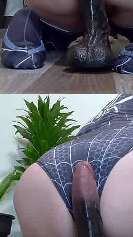 Lunaxscorpia in Spider Suit, Double Black Cock Pussy Pounding - Vibrator & Dildo Climax