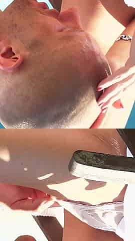 Busty Milf fucked young dick near swimming pool