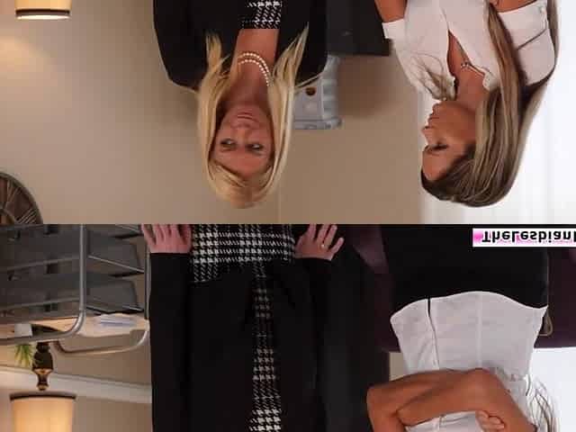 Brunette lesbian boss pussy licking milf blonde assistant