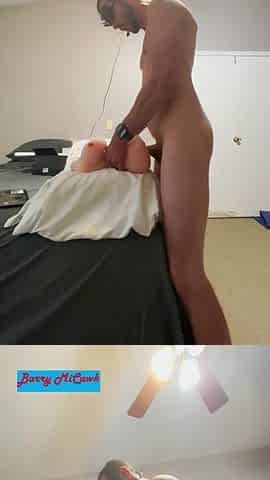 Unboxing and banging vibrating torso doll in the twat and booty