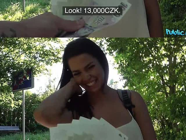 Cute amateur fucked in her soaked pussy after being offered with money