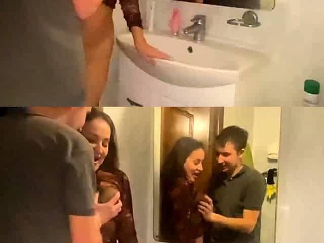 Fucked Friend's Big-Tit Girl in Bathroom Before Work